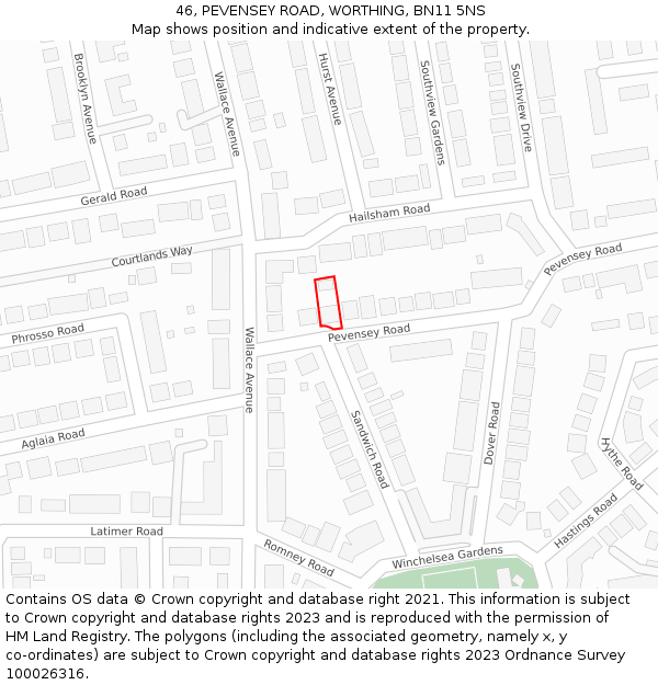 46, PEVENSEY ROAD, WORTHING, BN11 5NS: Location map and indicative extent of plot