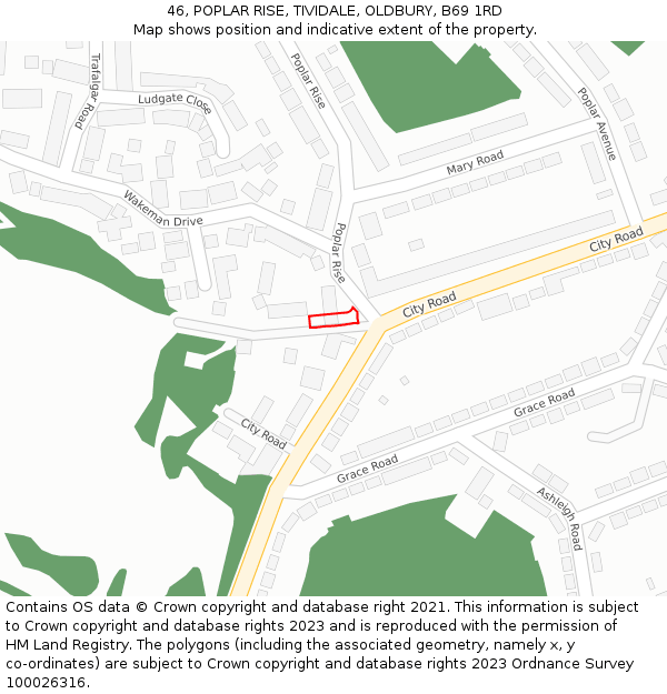 46, POPLAR RISE, TIVIDALE, OLDBURY, B69 1RD: Location map and indicative extent of plot