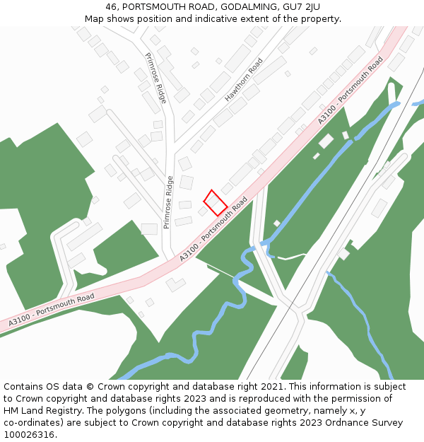 46, PORTSMOUTH ROAD, GODALMING, GU7 2JU: Location map and indicative extent of plot