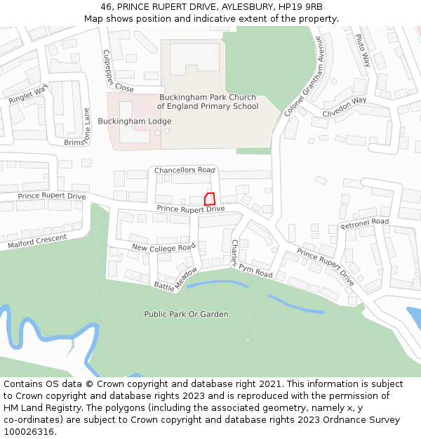 46, PRINCE RUPERT DRIVE, AYLESBURY, HP19 9RB: Location map and indicative extent of plot