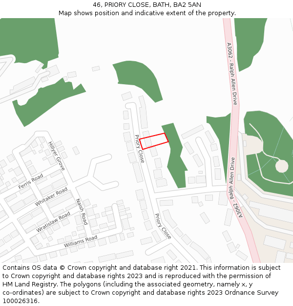 46, PRIORY CLOSE, BATH, BA2 5AN: Location map and indicative extent of plot