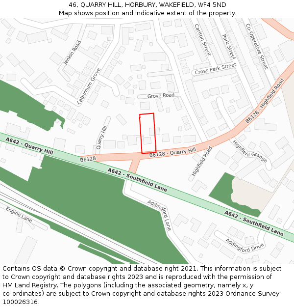 46, QUARRY HILL, HORBURY, WAKEFIELD, WF4 5ND: Location map and indicative extent of plot
