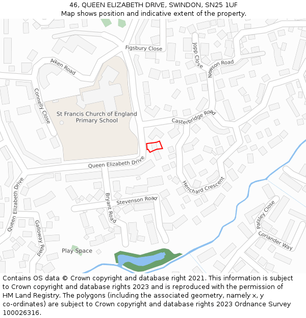 46, QUEEN ELIZABETH DRIVE, SWINDON, SN25 1UF: Location map and indicative extent of plot
