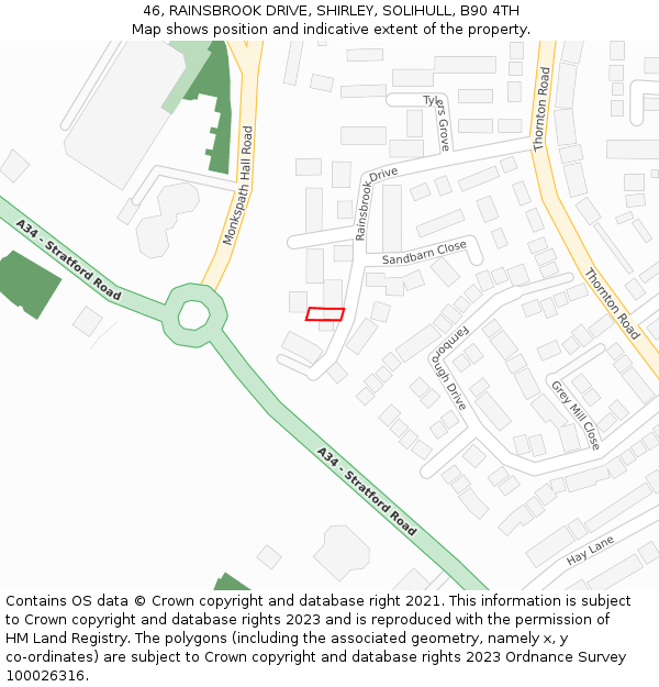 46, RAINSBROOK DRIVE, SHIRLEY, SOLIHULL, B90 4TH: Location map and indicative extent of plot