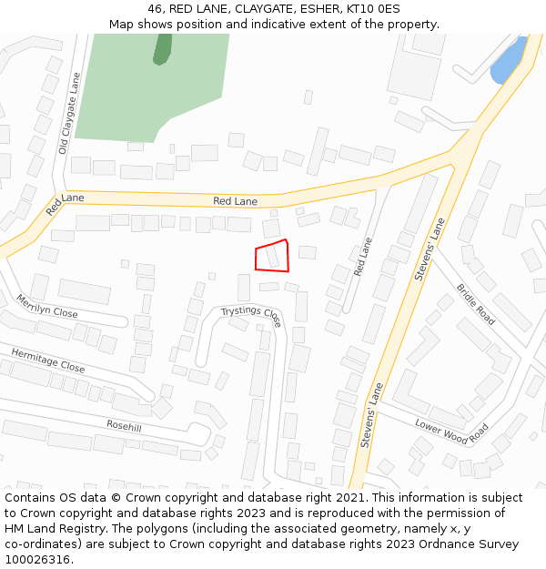 46, RED LANE, CLAYGATE, ESHER, KT10 0ES: Location map and indicative extent of plot
