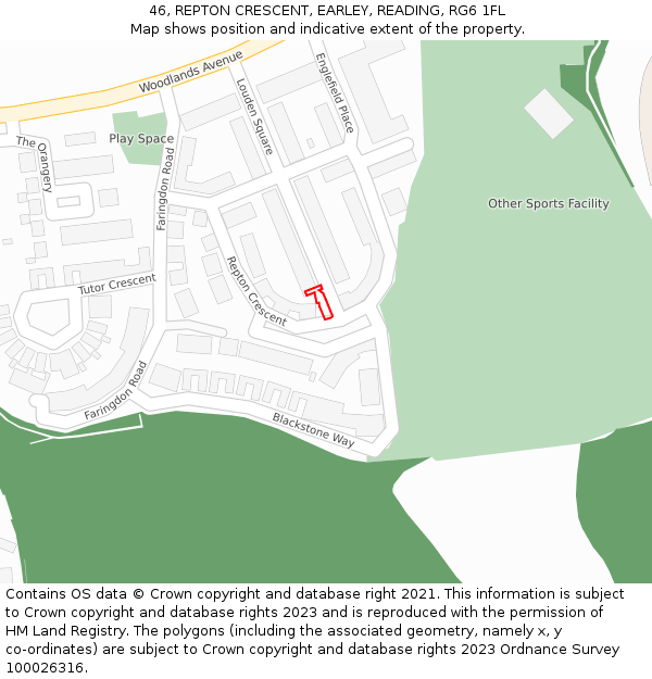 46, REPTON CRESCENT, EARLEY, READING, RG6 1FL: Location map and indicative extent of plot