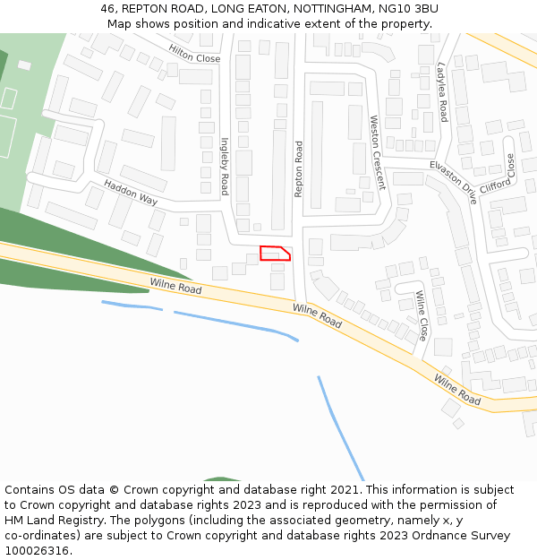 46, REPTON ROAD, LONG EATON, NOTTINGHAM, NG10 3BU: Location map and indicative extent of plot