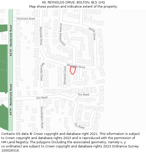 46, REYNOLDS DRIVE, BOLTON, BL5 1HQ: Location map and indicative extent of plot