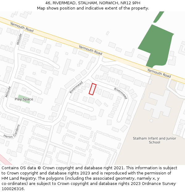 46, RIVERMEAD, STALHAM, NORWICH, NR12 9PH: Location map and indicative extent of plot