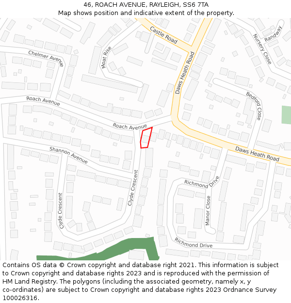 46, ROACH AVENUE, RAYLEIGH, SS6 7TA: Location map and indicative extent of plot