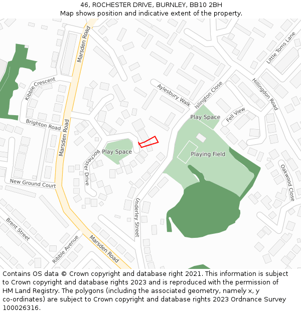 46, ROCHESTER DRIVE, BURNLEY, BB10 2BH: Location map and indicative extent of plot