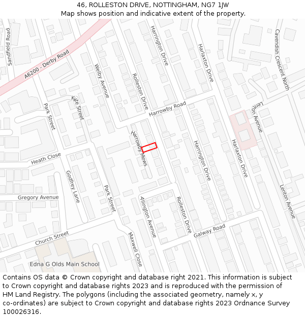 46, ROLLESTON DRIVE, NOTTINGHAM, NG7 1JW: Location map and indicative extent of plot