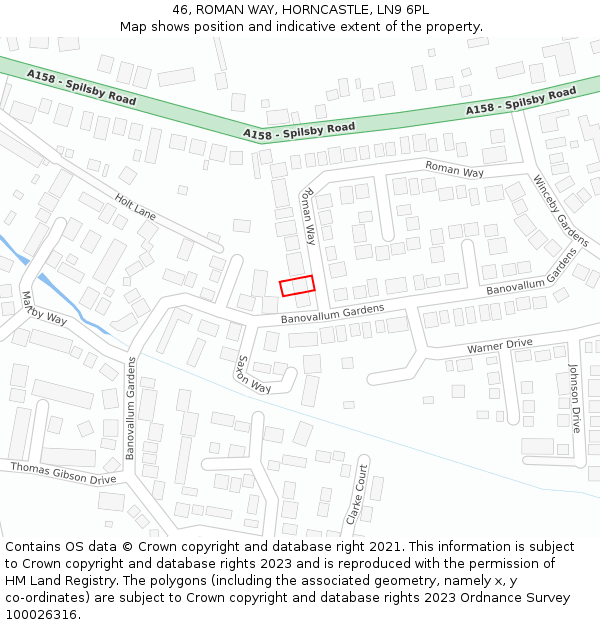 46, ROMAN WAY, HORNCASTLE, LN9 6PL: Location map and indicative extent of plot