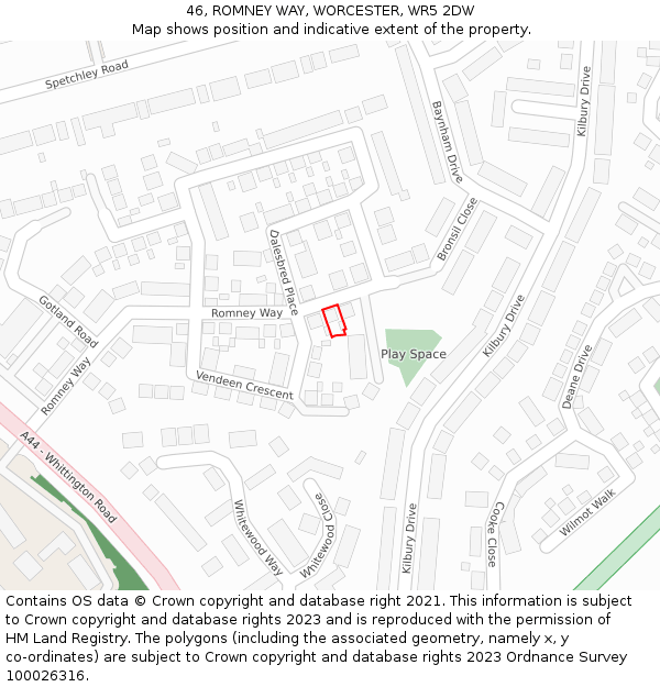 46, ROMNEY WAY, WORCESTER, WR5 2DW: Location map and indicative extent of plot
