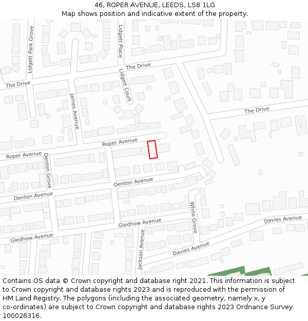 46, ROPER AVENUE, LEEDS, LS8 1LG: Location map and indicative extent of plot