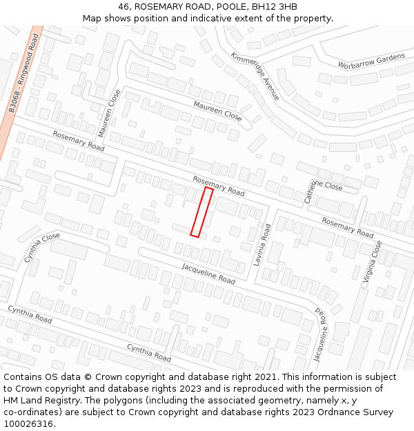 46, ROSEMARY ROAD, POOLE, BH12 3HB: Location map and indicative extent of plot