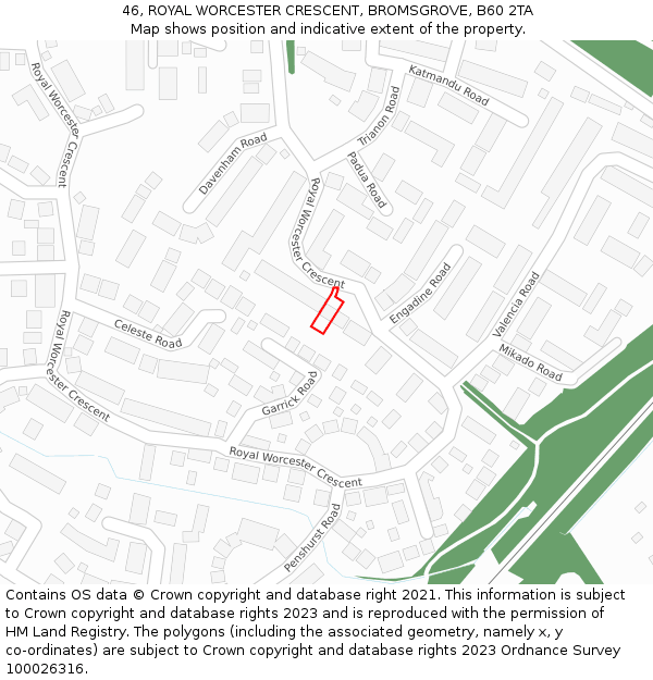 46, ROYAL WORCESTER CRESCENT, BROMSGROVE, B60 2TA: Location map and indicative extent of plot