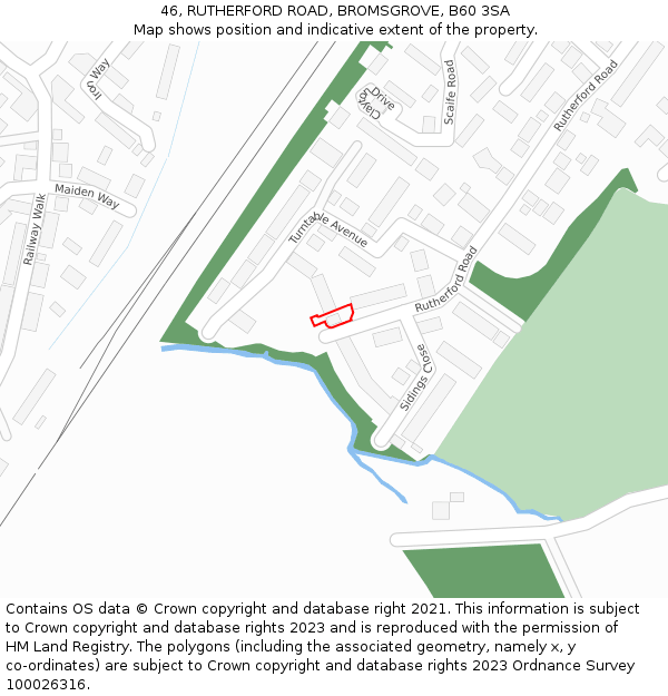 46, RUTHERFORD ROAD, BROMSGROVE, B60 3SA: Location map and indicative extent of plot