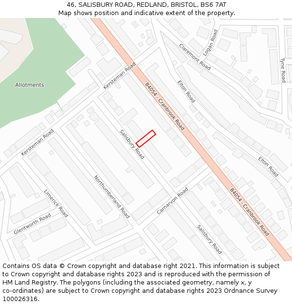 46, SALISBURY ROAD, REDLAND, BRISTOL, BS6 7AT: Location map and indicative extent of plot
