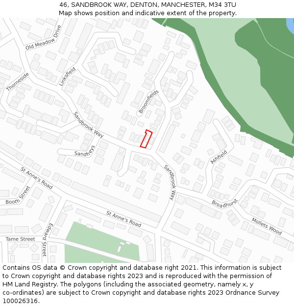 46, SANDBROOK WAY, DENTON, MANCHESTER, M34 3TU: Location map and indicative extent of plot