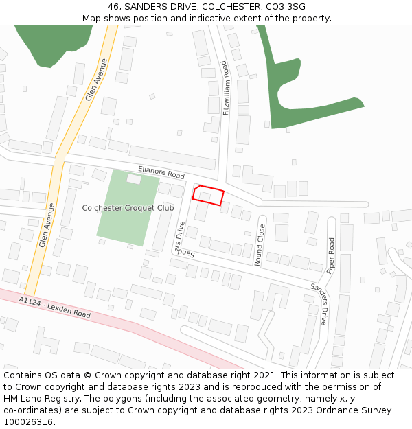 46, SANDERS DRIVE, COLCHESTER, CO3 3SG: Location map and indicative extent of plot