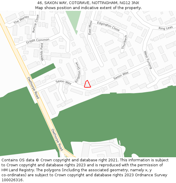 46, SAXON WAY, COTGRAVE, NOTTINGHAM, NG12 3NX: Location map and indicative extent of plot