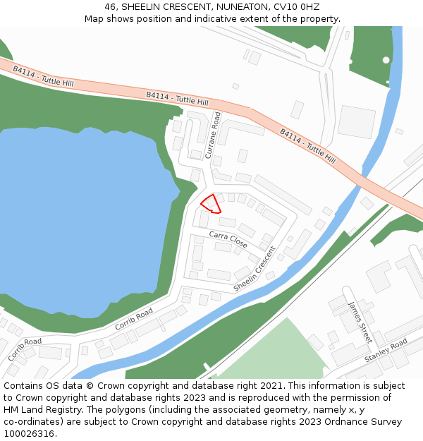46, SHEELIN CRESCENT, NUNEATON, CV10 0HZ: Location map and indicative extent of plot