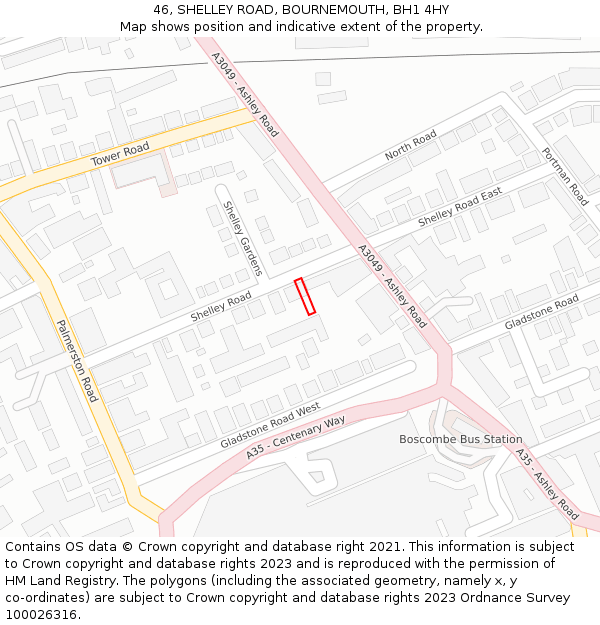 46, SHELLEY ROAD, BOURNEMOUTH, BH1 4HY: Location map and indicative extent of plot