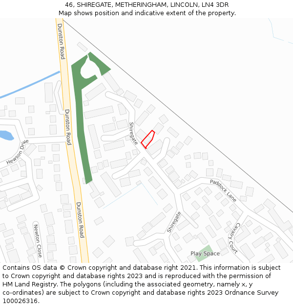 46, SHIREGATE, METHERINGHAM, LINCOLN, LN4 3DR: Location map and indicative extent of plot