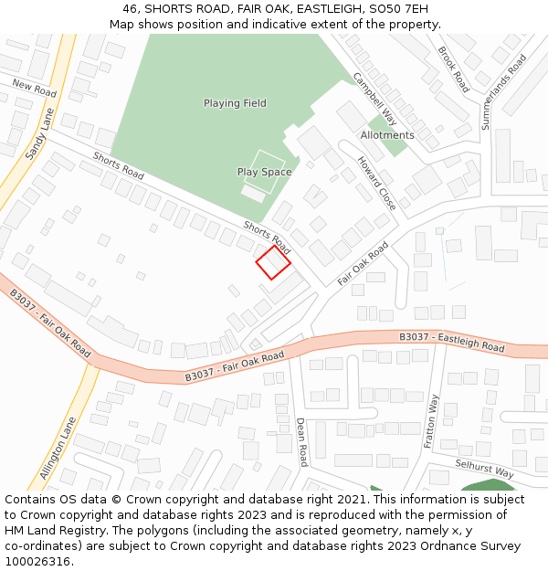 46, SHORTS ROAD, FAIR OAK, EASTLEIGH, SO50 7EH: Location map and indicative extent of plot