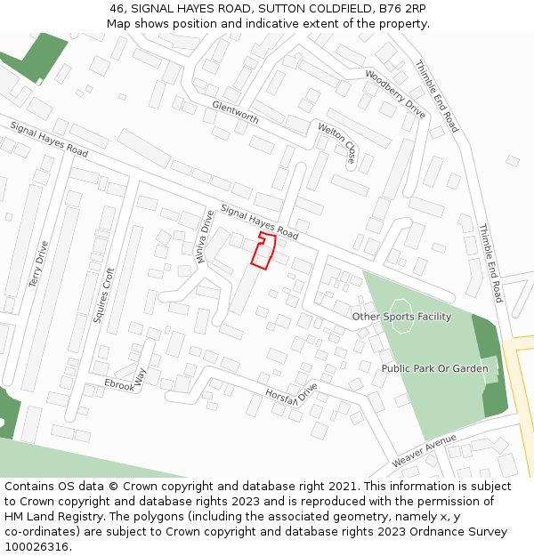 46, SIGNAL HAYES ROAD, SUTTON COLDFIELD, B76 2RP: Location map and indicative extent of plot