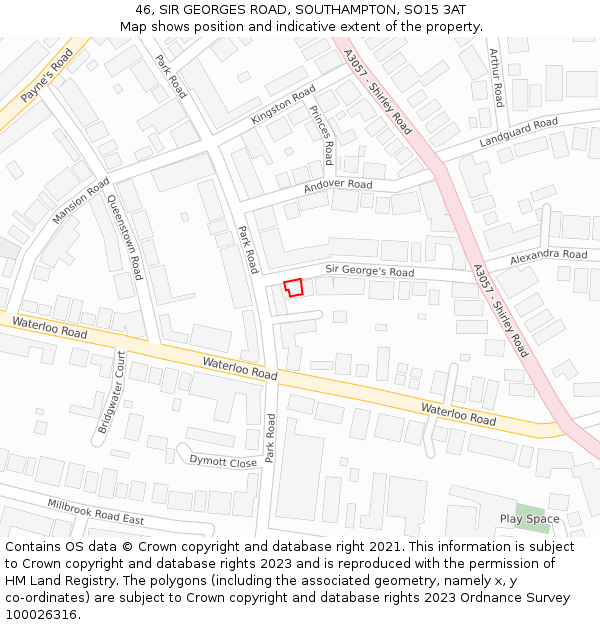 46, SIR GEORGES ROAD, SOUTHAMPTON, SO15 3AT: Location map and indicative extent of plot