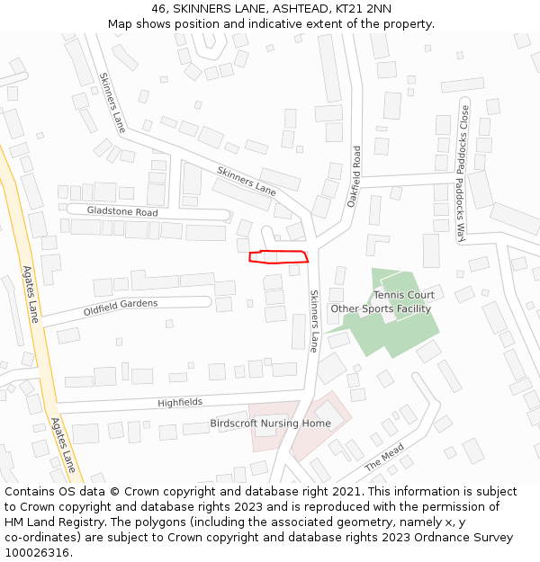 46, SKINNERS LANE, ASHTEAD, KT21 2NN: Location map and indicative extent of plot