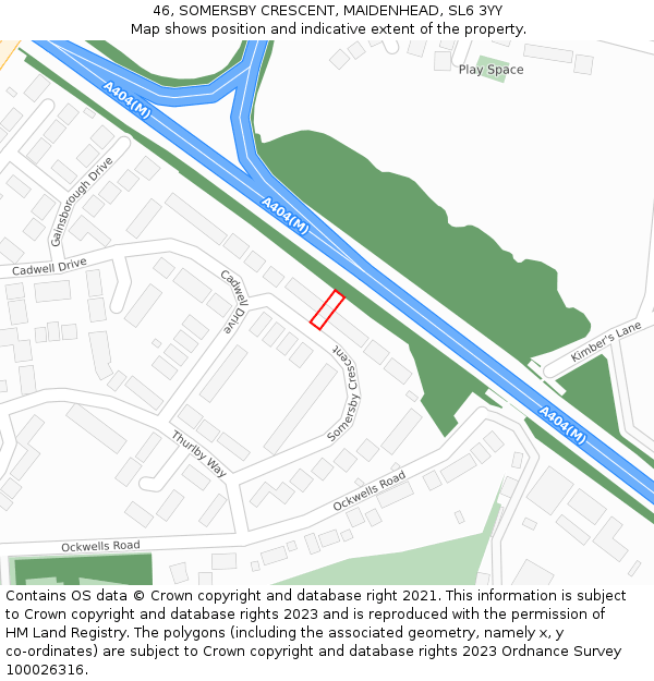 46, SOMERSBY CRESCENT, MAIDENHEAD, SL6 3YY: Location map and indicative extent of plot