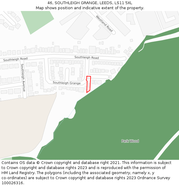 46, SOUTHLEIGH GRANGE, LEEDS, LS11 5XL: Location map and indicative extent of plot