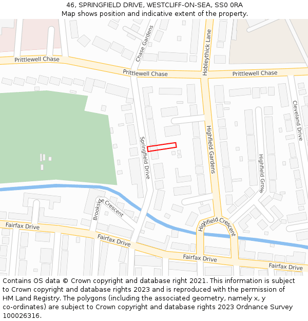 46, SPRINGFIELD DRIVE, WESTCLIFF-ON-SEA, SS0 0RA: Location map and indicative extent of plot