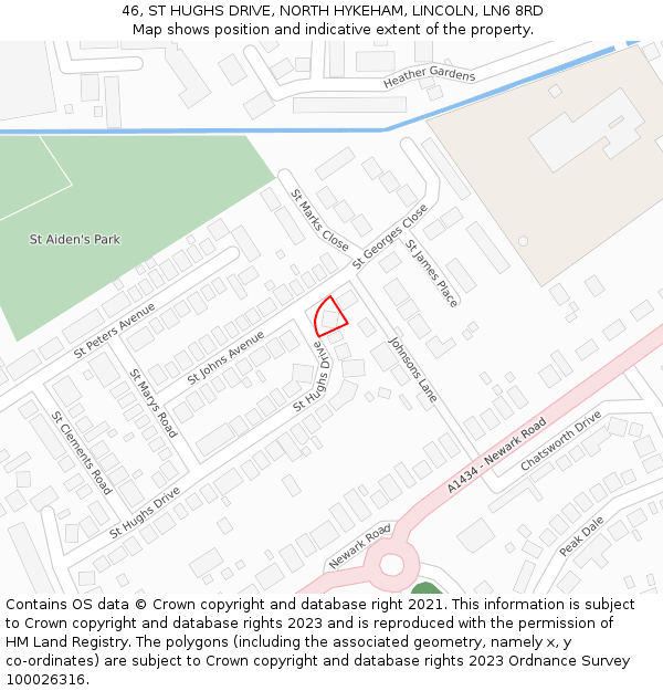 46, ST HUGHS DRIVE, NORTH HYKEHAM, LINCOLN, LN6 8RD: Location map and indicative extent of plot