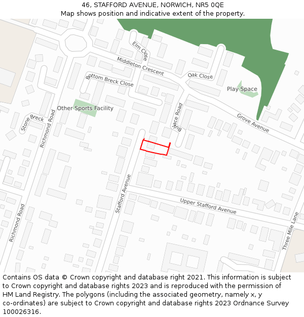 46, STAFFORD AVENUE, NORWICH, NR5 0QE: Location map and indicative extent of plot