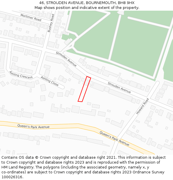 46, STROUDEN AVENUE, BOURNEMOUTH, BH8 9HX: Location map and indicative extent of plot