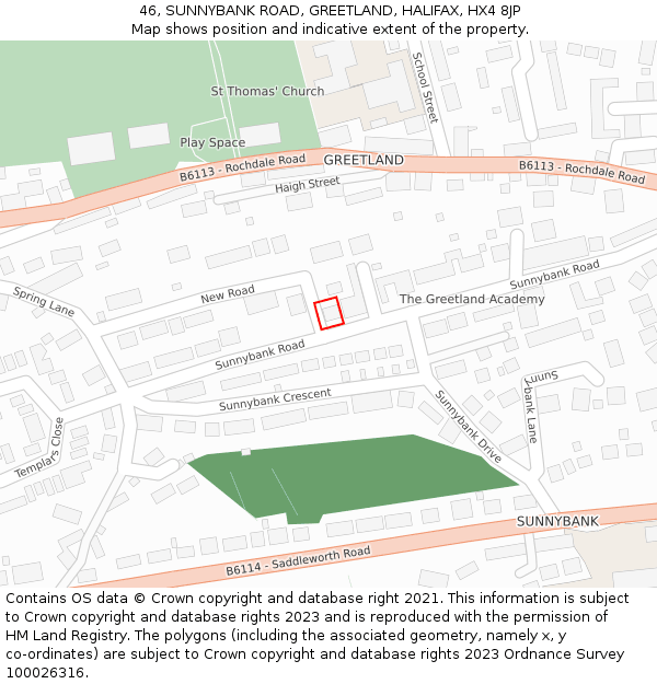 46, SUNNYBANK ROAD, GREETLAND, HALIFAX, HX4 8JP: Location map and indicative extent of plot