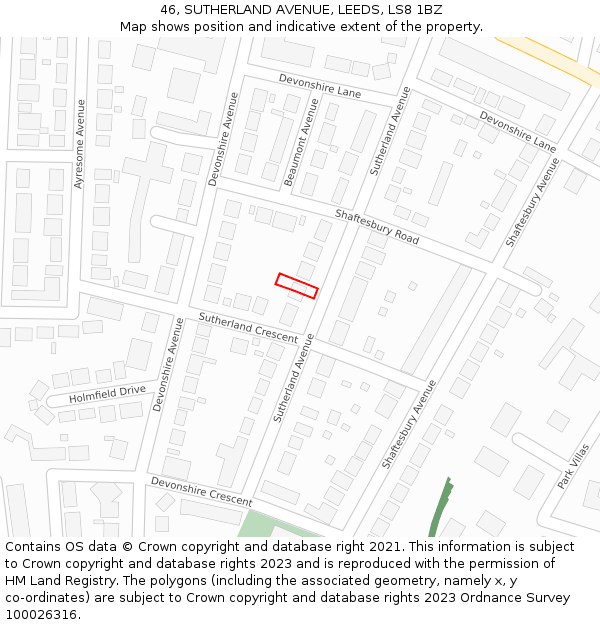 46, SUTHERLAND AVENUE, LEEDS, LS8 1BZ: Location map and indicative extent of plot