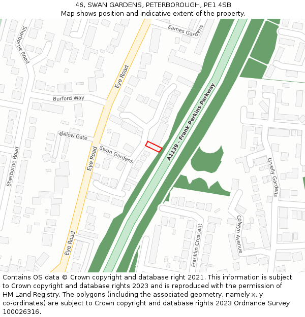 46, SWAN GARDENS, PETERBOROUGH, PE1 4SB: Location map and indicative extent of plot