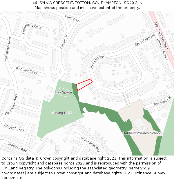 46, SYLVIA CRESCENT, TOTTON, SOUTHAMPTON, SO40 3LN: Location map and indicative extent of plot