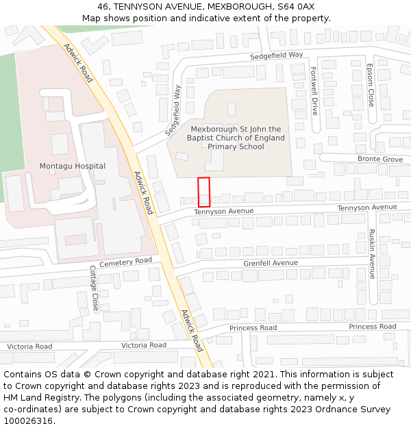 46, TENNYSON AVENUE, MEXBOROUGH, S64 0AX: Location map and indicative extent of plot
