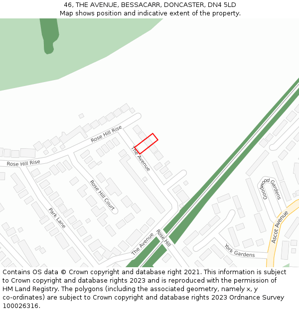 46, THE AVENUE, BESSACARR, DONCASTER, DN4 5LD: Location map and indicative extent of plot