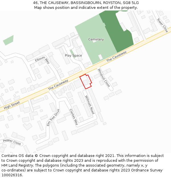 46, THE CAUSEWAY, BASSINGBOURN, ROYSTON, SG8 5LG: Location map and indicative extent of plot