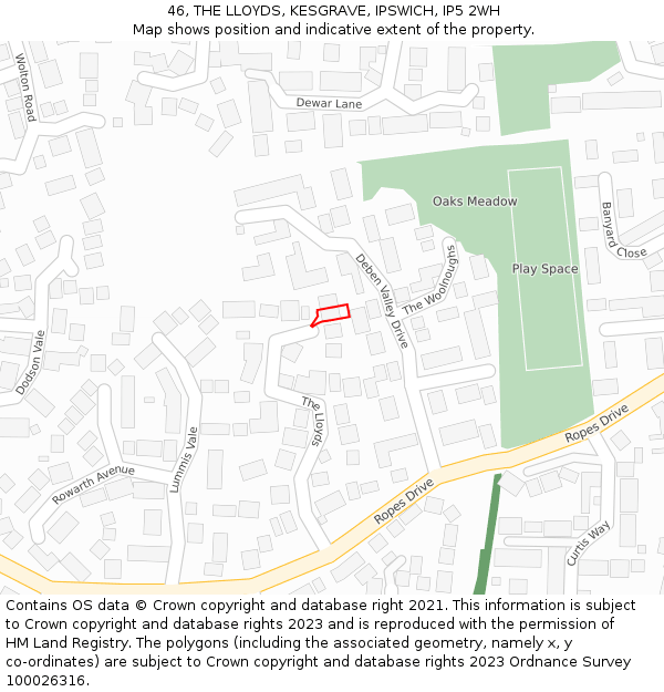 46, THE LLOYDS, KESGRAVE, IPSWICH, IP5 2WH: Location map and indicative extent of plot