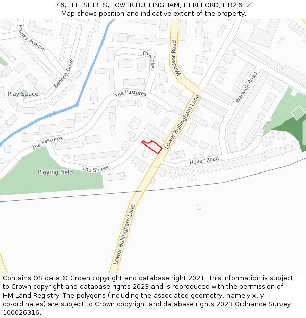 46, THE SHIRES, LOWER BULLINGHAM, HEREFORD, HR2 6EZ: Location map and indicative extent of plot