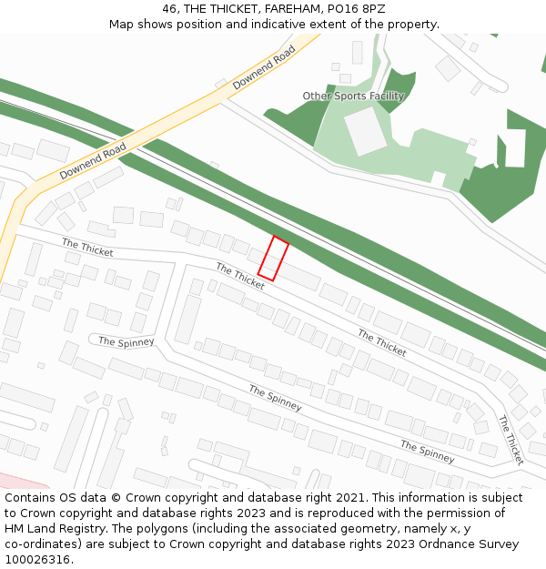 46, THE THICKET, FAREHAM, PO16 8PZ: Location map and indicative extent of plot