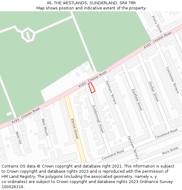 46, THE WESTLANDS, SUNDERLAND, SR4 7RR: Location map and indicative extent of plot